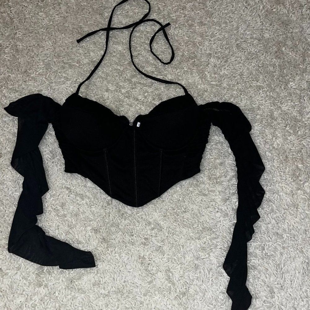 shein corset long sleeve black top size small